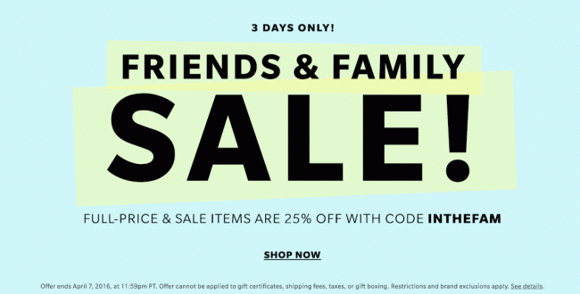 Shopbop coupon friends family